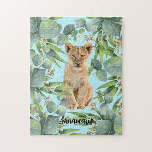 Leeuwenwelpje Schattige Blauwgroen Oerwoud Groen W Legpuzzel (Verticaal)