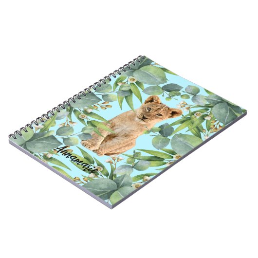 Leeuwenwelpje Schattige Blauwgroen Oerwoud Groen W Notitieboek (Linkerzijde)