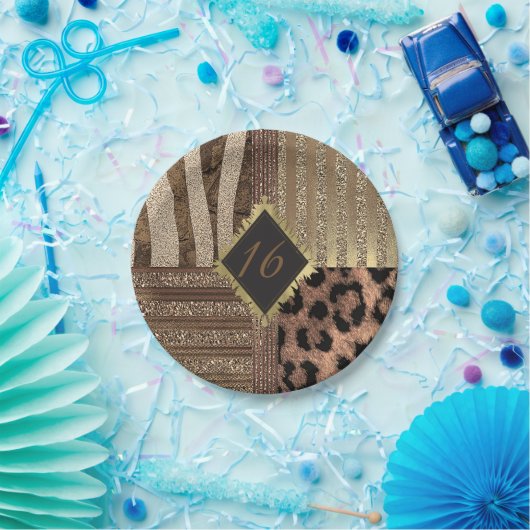 Leeuwin Safari Oerwoud Glam Modern Gold Sparkle Papieren Bordje (Feest)