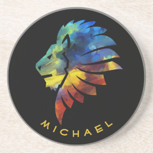 Leeuwse abstracte kunst Kroon voor mannen Zandsteen Onderzetter