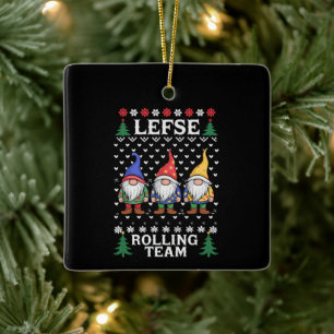 Lefse Rollend Team Kerst Bakken Gnome Kerstmis Keramisch Ornament
