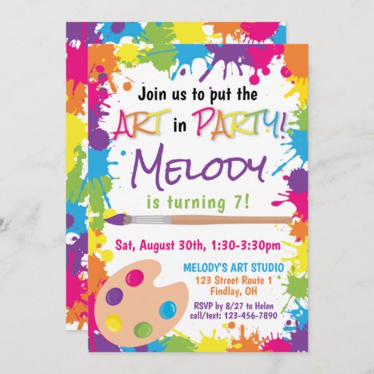 Leg de kunst in feestkleurige verf kaart (Voorkant / Achterkant)