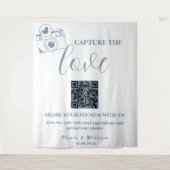 Leg de liefde vast Dusty Blue QR bruiloft achtergr Wandkleed (Voorkant)