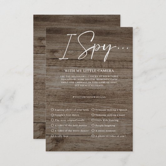 Leg de Liefde Vast Foto I Spy Bruiloft Spel Menu (Voorkant / Achterkant)