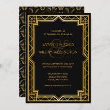 legant Art Deco Black Gold Wedding Invit