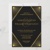 legant Art Deco Black Gold Wedding Kaart (Voorkant)