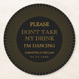  legant Art Deco Black Gold Wedding Ronde Kartonnen Onderzetter