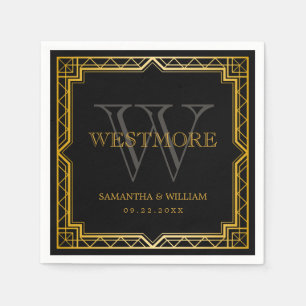 legant Art Deco Black Gold Wedding Servet