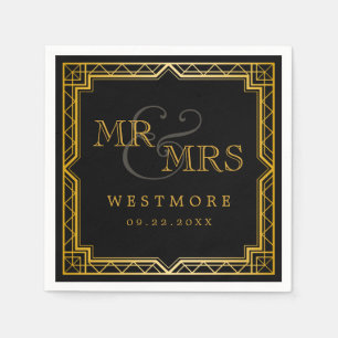 legant Art Deco Black Gold Wedding Servet