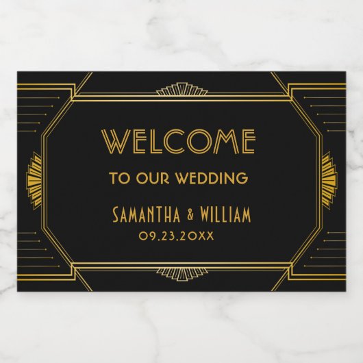  legant Art Deco Black Gold Wedding Sparkling Wijnetiket (Enkel label)