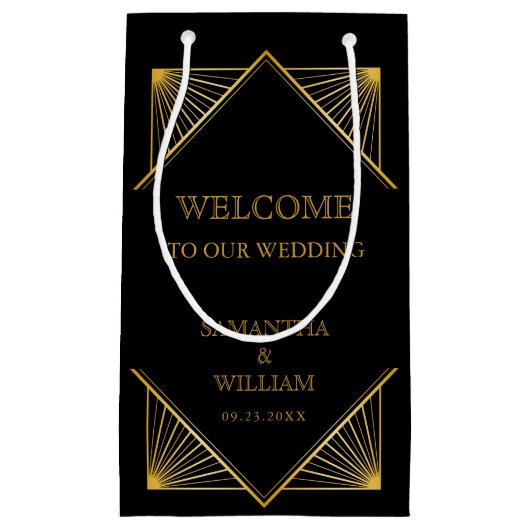 legant Art Deco Gold Wedding Welkom Klein Cadeauzakje (Voorkant)