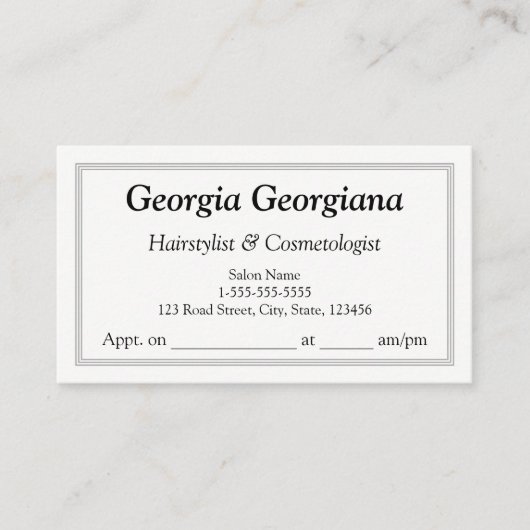 Legant en platte stof, met drievoudige lijn rand afsprakenkaartje (Voorkant)