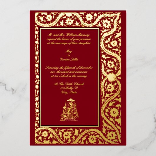 legant Indian Mughal 1608 Wedding Folie Uitnodiging (Voorkant)