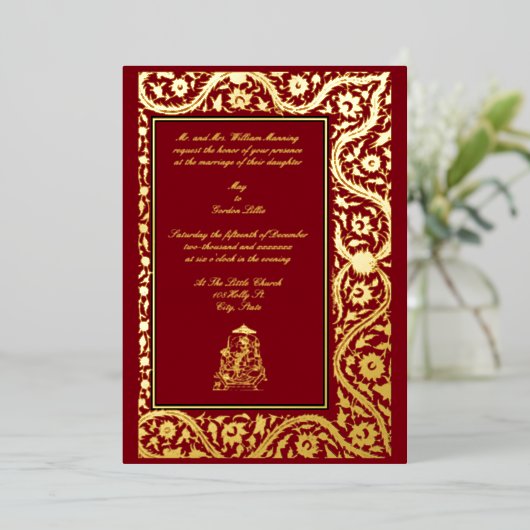 legant Indian Mughal 1608 Wedding Folie Uitnodiging (Staand Voorkant)