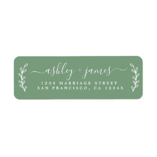 Legant Script Green Wedding Return-adres Etiket