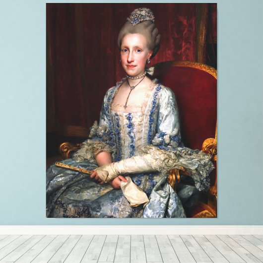  legante dame blauw kant Zijde Canvas Afdruk (Insitu (Houten vloer))