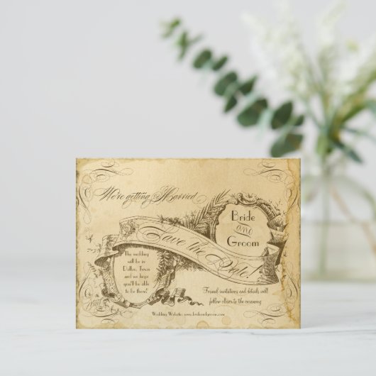 legante kalligrafie bruiloft redt de data aankondigingskaart (Staand voorkant)