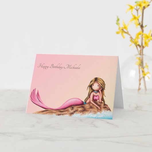 legante zeemeermin in roze verjaardag kaart (Gele Bloem)