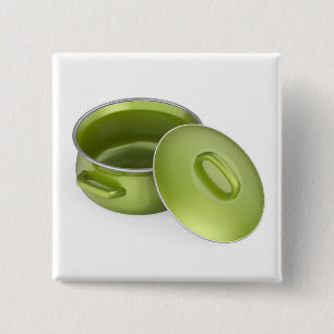 Lege groene emaille kookpot vierkante button 5,1 cm