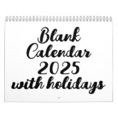 Lege kalender 2025 met Feestdagen (Hoes)