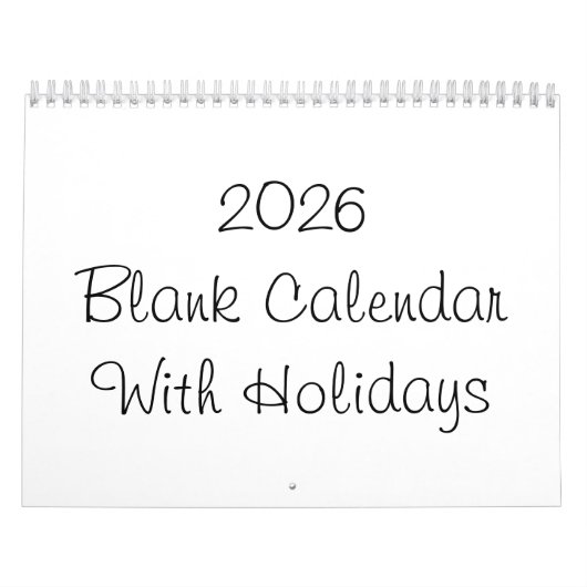 Lege kalender 2026 met Feestdagen (Hoes)