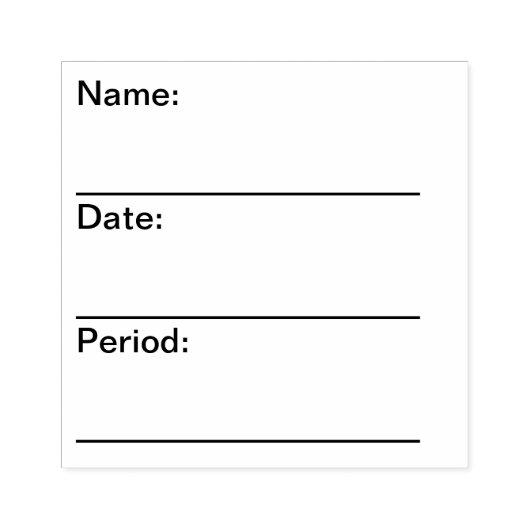 Lege NAAM, DATUM, PERIODE stempel voor leraren (Afrduk)