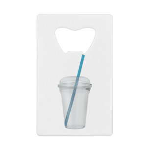 Lege plastic gladde beker met rietje kredietkaart flessenopener