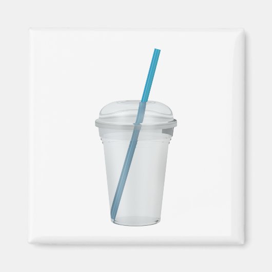 Lege plastic gladde beker met rietje magneet (Voorkant)