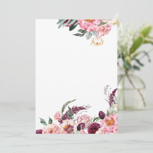 Lege uitnodiging Blush Roze Bourgondiër Pioen Roos (Staand voorkant)