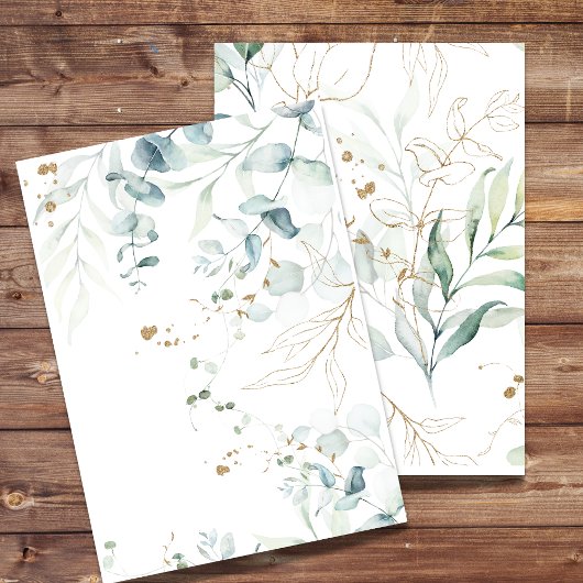 Lege uitnodiging Eucalyptus Groenery, Gouden Swirl