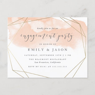 Lege Waterverf Gold Geometric Engagement Party Uitnodiging Briefkaart