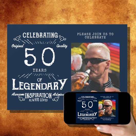 Legend 50th Birthday Foto Blue Kaart