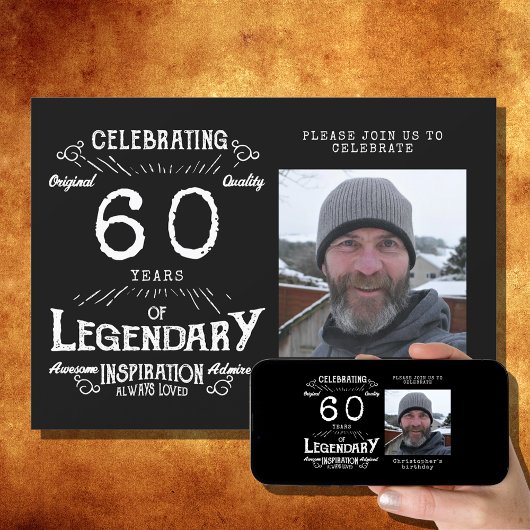 Legend 60th Birthday Photo Black  Kaart