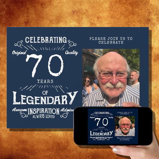 Legend 70th Birthday Foto Blue  Kaart