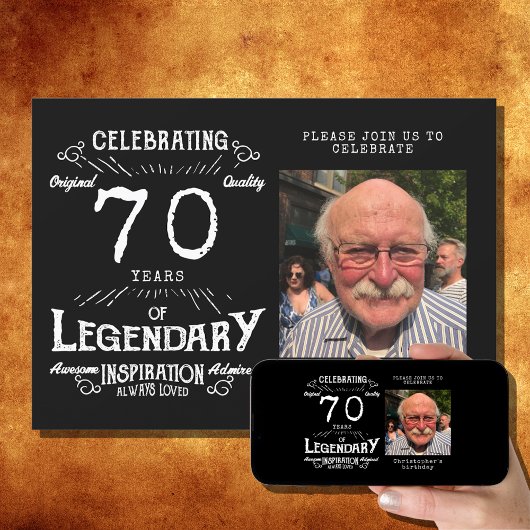 Legend 70th Birthday Foto zwart  Kaart