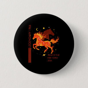 Legendair vuurpaard 1966 60e verjaardag 2026 retro ronde button 5,7 cm