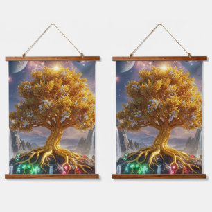 Legendarische Gouden Boom van Pareltjes - Mystical Hangend Wandkleed