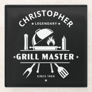 Legendarische Grillmaster Aangepaste naam zwart- Glazen Onderzetter