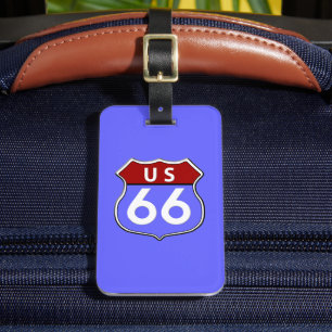 Legendary Route 66 Road Sign Blue Bagagelabel