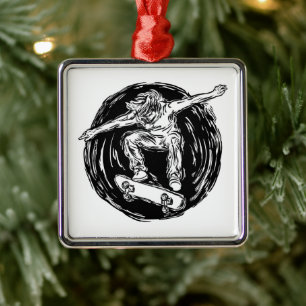 Legendary Skater Doing Mid-Air Skateboarden Metalen Ornament