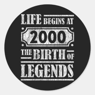 Legende Geboren in 2000 Retro Vintage Verjaardagsc Ronde Sticker