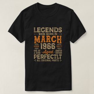 Legends werden geboren in maart 1966, verjaardagso t-shirt