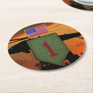 Leger 1e ID infanterie grote rode 1 veteranen dier Ronde Kartonnen Onderzetter