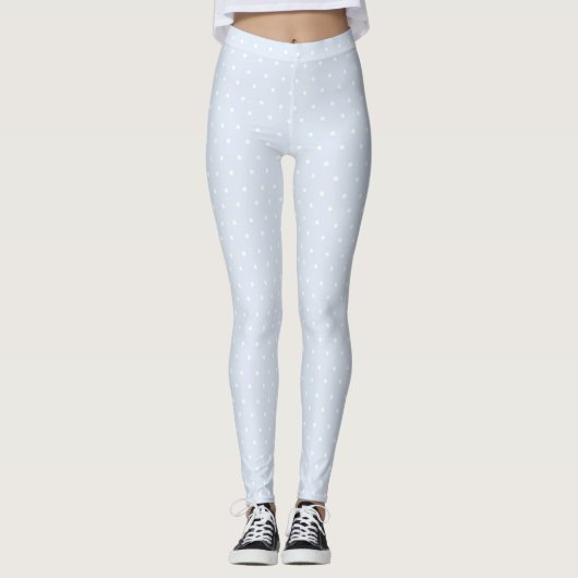 Léger bleu Polka Dot Leggings pour femmes (Devant)