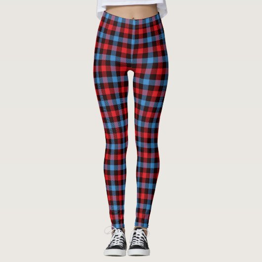 Léger Bleu/Rouge Plaid Leggings pour femmes (Devant)