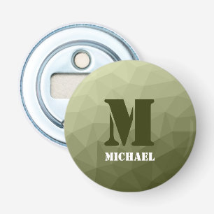 Leger lichtgroen geometrisch meshpatroon Monogram Button Flesopener