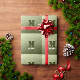 Leger lichtgroen geometrisch meshpatroon Monogram Cadeaupapier