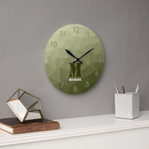 Leger lichtgroen geometrisch meshpatroon Monogram Grote Klok