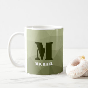 Leger lichtgroen geometrisch meshpatroon Monogram Koffiemok