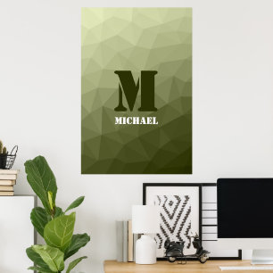 Leger lichtgroen geometrisch meshpatroon Monogram Poster